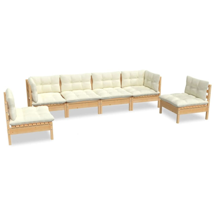6 Piece Garden Lounge Set with Cream Cushions Solid