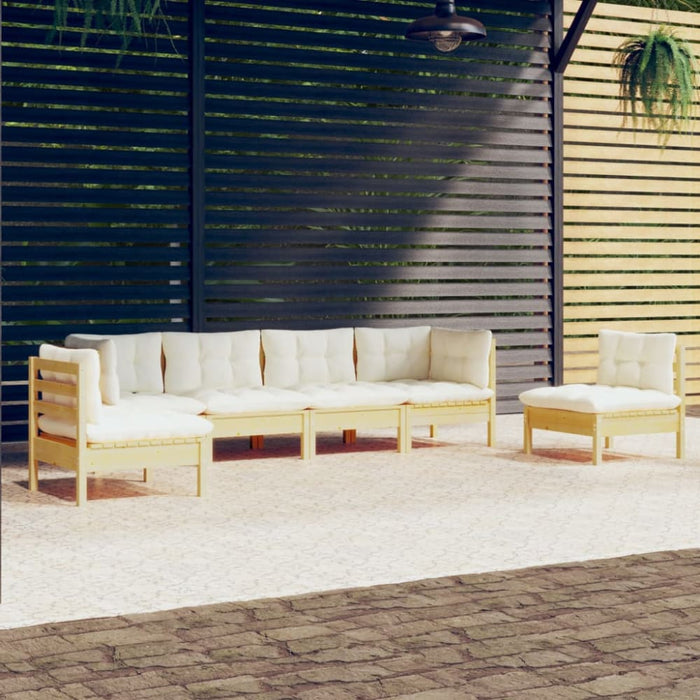 6 Piece Garden Lounge Set with Cream Cushions Solid