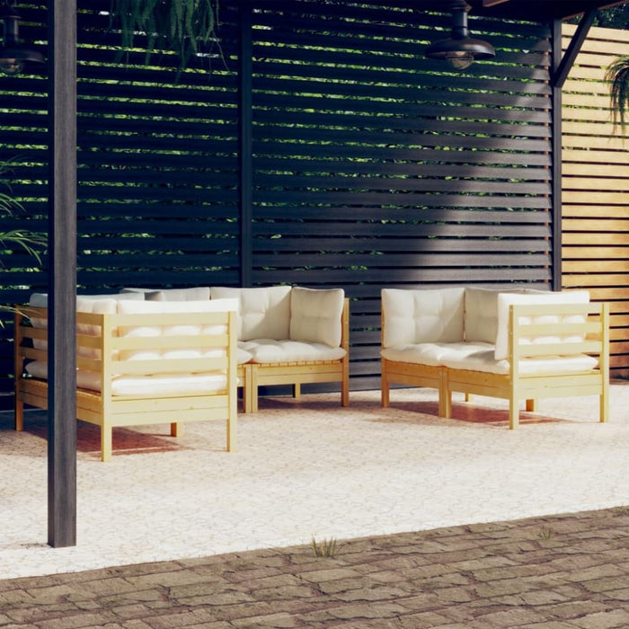 6 Piece Garden Lounge Set with Cream Cushions Solid