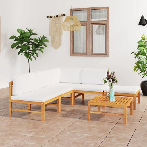 6 Piece Garden Lounge Set With Cream Cushions Solid Teak