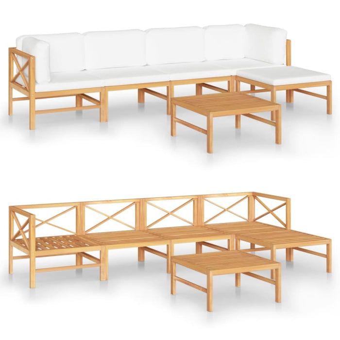 6 Piece Garden Lounge Set with Cream Cushions Solid Teak