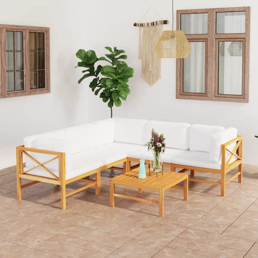 6 Piece Garden Lounge Set with Cream Cushions Solid Teak