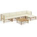 6 Piece Garden Lounge Set with Cream White Cushions Bamboo