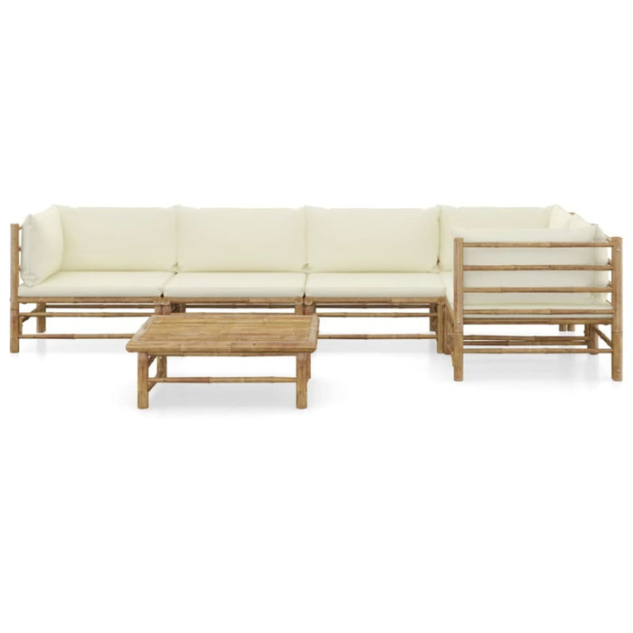 6 Piece Garden Lounge Set with Cream White Cushions Bamboo