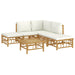 6 Piece Garden Lounge Set with Cream White Cushions Bamboo