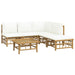 6 Piece Garden Lounge Set with Cream White Cushions Bamboo