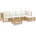6 Piece Garden Lounge Set with Cream White Cushions Bamboo