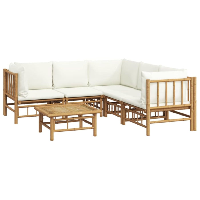 6 Piece Garden Lounge Set with Cream White Cushions Bamboo