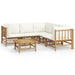 6 Piece Garden Lounge Set with Cream White Cushions Bamboo