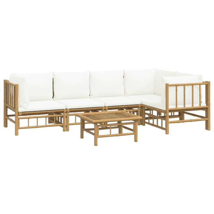 6 Piece Garden Lounge Set with Cream White Cushions Bamboo