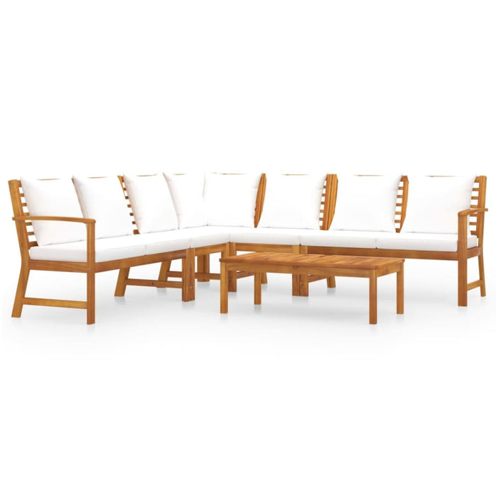 6 Piece Garden Lounge Set with Cushion Cream Solid Acacia
