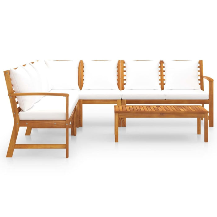 6 Piece Garden Lounge Set with Cushion Cream Solid Acacia