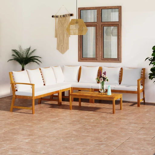 6 Piece Garden Lounge Set with Cushion Cream Solid Acacia