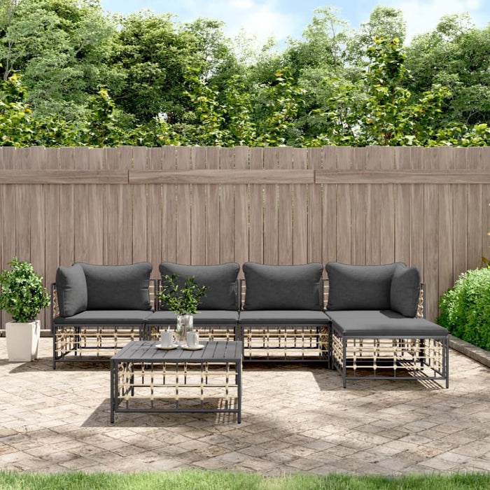 6 Piece Garden Lounge Set with Cushions Anthracite Poly