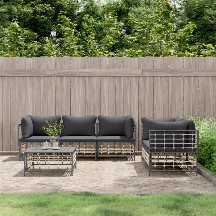 6 Piece Garden Lounge Set with Cushions Anthracite Poly