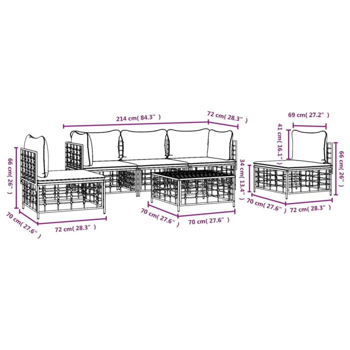 6 Piece Garden Lounge Set with Cushions Anthracite Poly