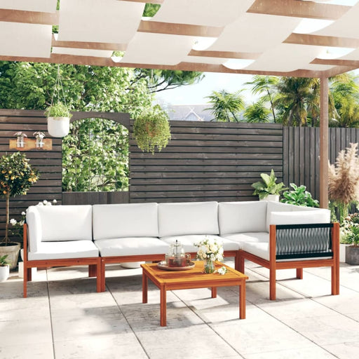 6 Piece Garden Lounge Set with Cushions Cream Solid Acacia