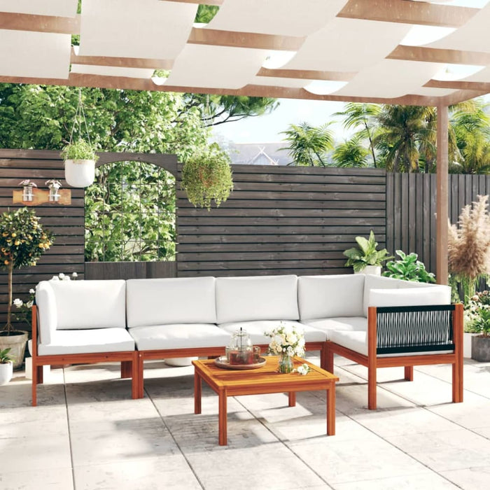 6 Piece Garden Lounge Set with Cushions Cream Solid Acacia