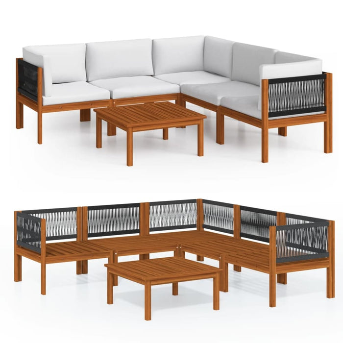 6 Piece Garden Lounge Set with Cushions Cream Solid Acacia