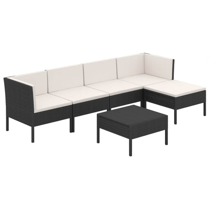 6 Piece Garden Lounge Set with Cushions Poly Rattan Black
