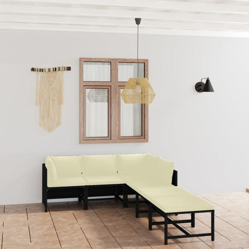 6 Piece Garden Lounge Set with Cushions Poly Rattan Black