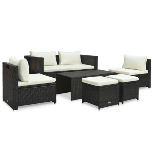 6 Piece Garden Lounge Set with Cushions Poly Rattan Brown
