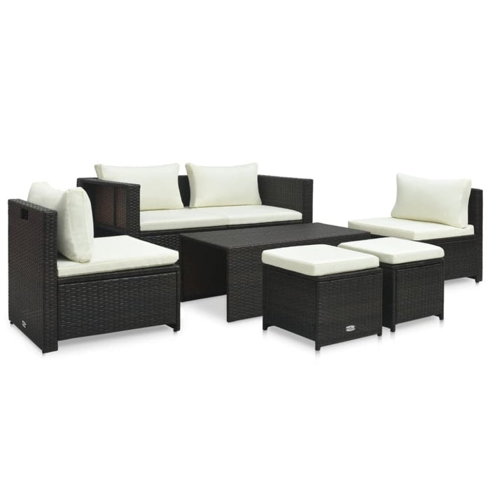 6 Piece Garden Lounge Set with Cushions Poly Rattan Brown