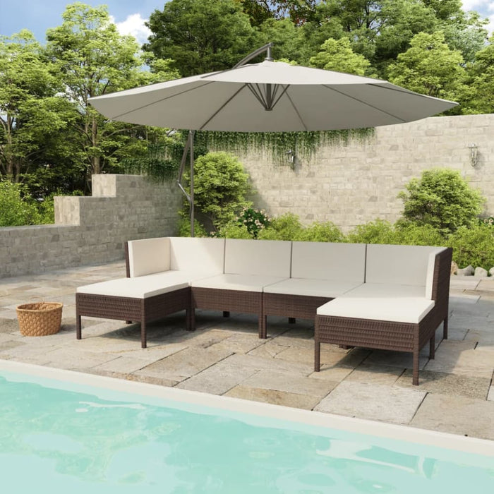 6 Piece Garden Lounge Set with Cushions Poly Rattan Brown