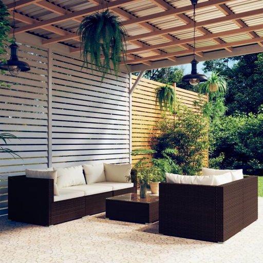 6 Piece Garden Lounge Set with Cushions Poly Rattan Brown