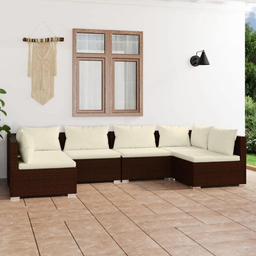6 Piece Garden Lounge Set with Cushions Poly Rattan Brown