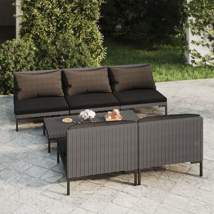 6 Piece Garden Lounge Set with Cushions Poly Rattan Dark