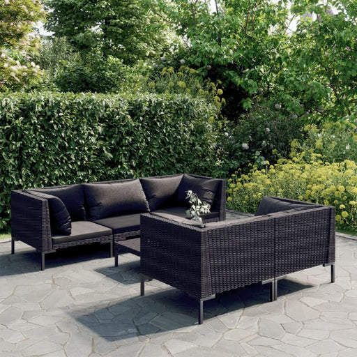 6 Piece Garden Lounge Set with Cushions Poly Rattan Dark