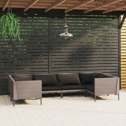 6 Piece Garden Lounge Set with Cushions Poly Rattan Dark