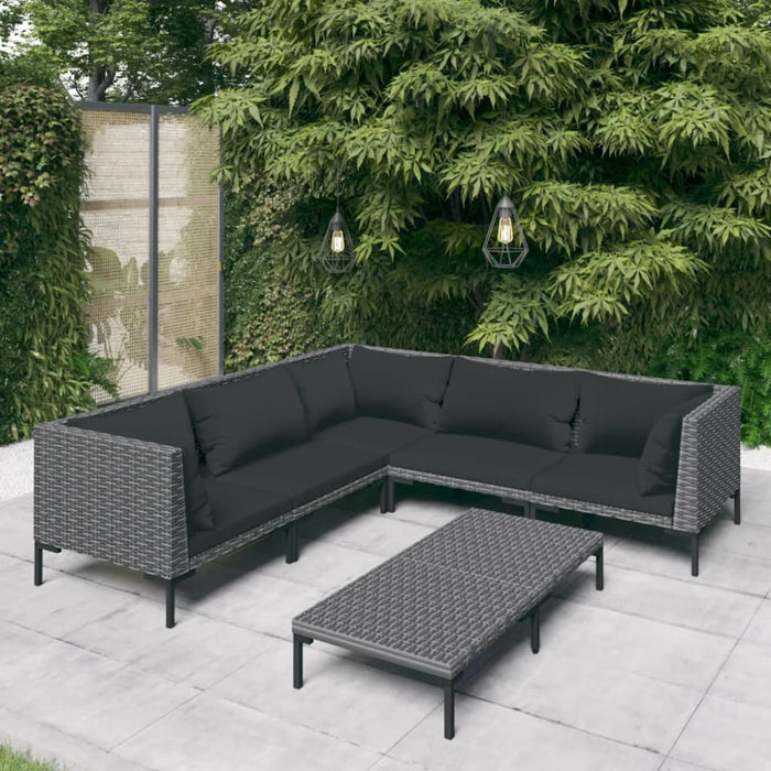 6 Piece Garden Lounge Set with Cushions Poly Rattan Dark