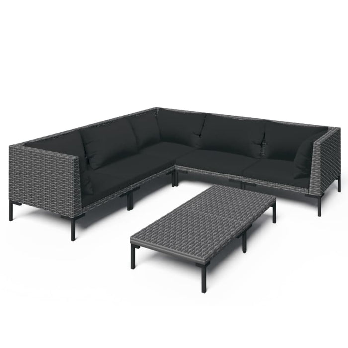 6 Piece Garden Lounge Set with Cushions Poly Rattan Dark