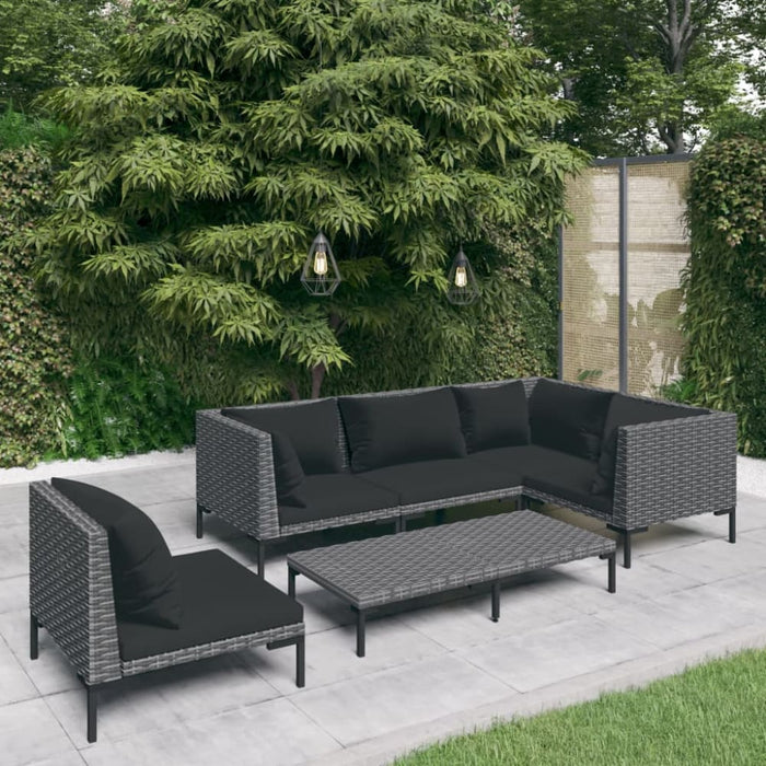 6 Piece Garden Lounge Set with Cushions Poly Rattan Dark