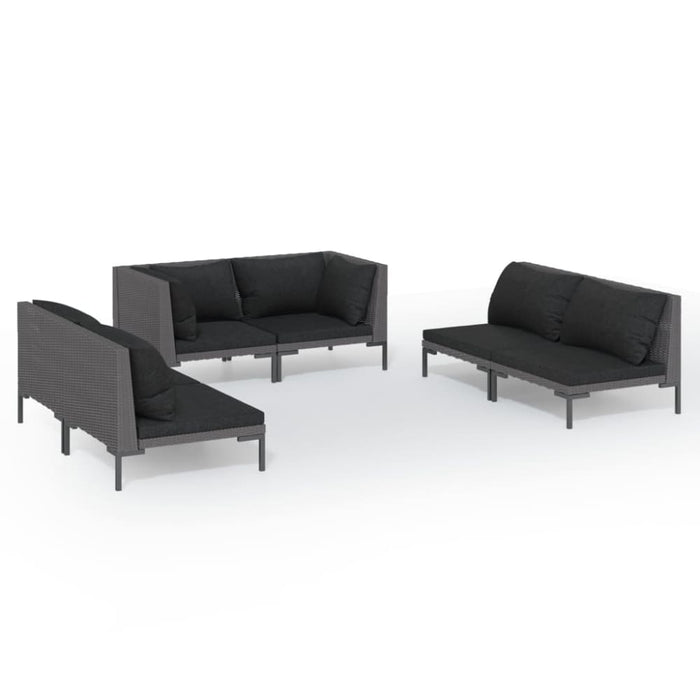 6 Piece Garden Lounge Set with Cushions Poly Rattan Dark