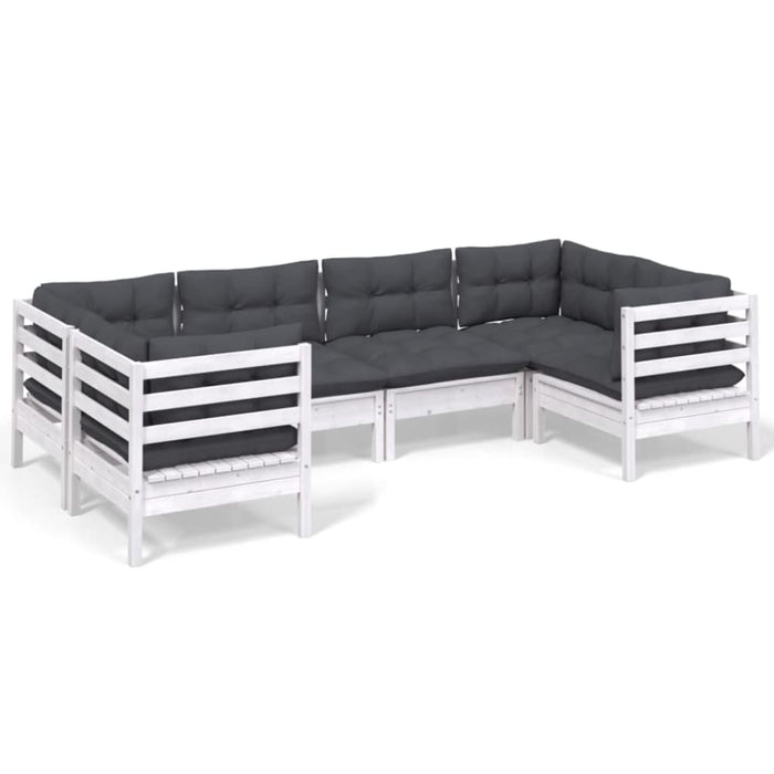 6 Piece Garden Lounge Set with Cushions White Pinewood