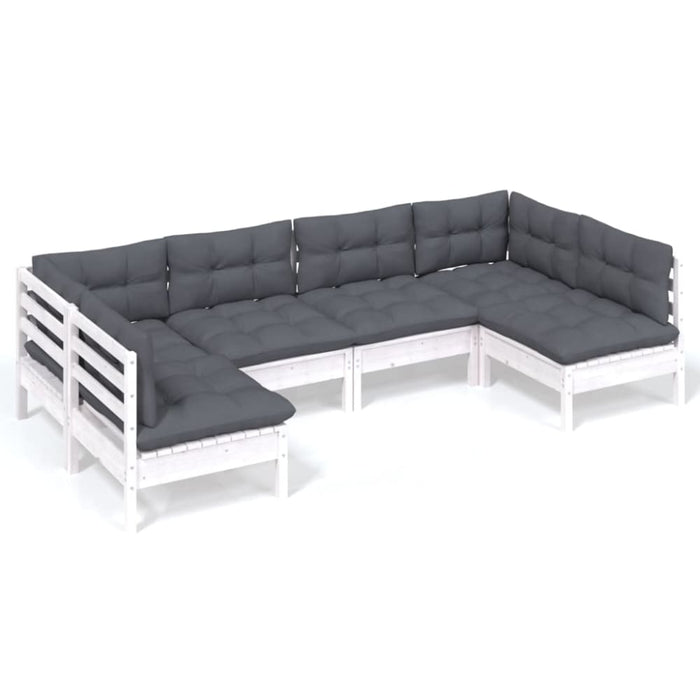 6 Piece Garden Lounge Set with Cushions White Solid