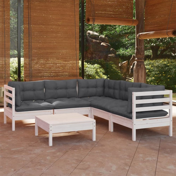 6 Piece Garden Lounge Set with Cushions White Solid