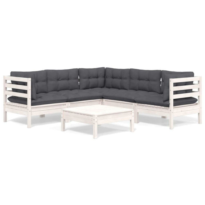 6 Piece Garden Lounge Set with Cushions White Solid