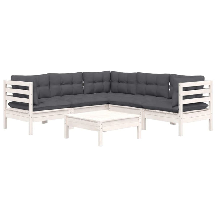 6 Piece Garden Lounge Set with Cushions White Solid