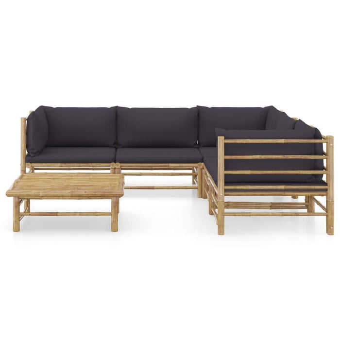 6 Piece Garden Lounge Set with Dark Grey Cushions Bamboo