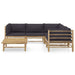 6 Piece Garden Lounge Set with Dark Grey Cushions Bamboo