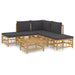 6 Piece Garden Lounge Set with Dark Grey Cushions Bamboo