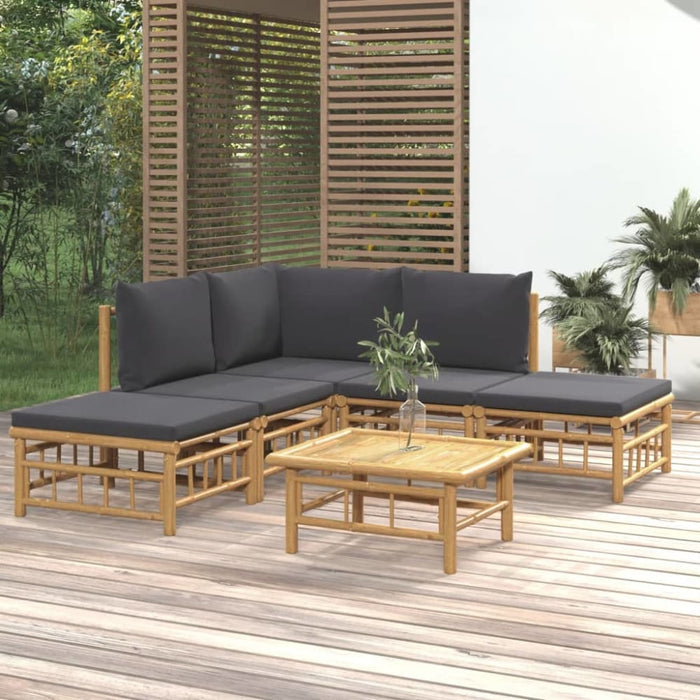6 Piece Garden Lounge Set with Dark Grey Cushions Bamboo
