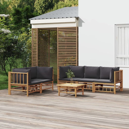 6 Piece Garden Lounge Set with Dark Grey Cushions Bamboo