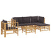 6 Piece Garden Lounge Set with Dark Grey Cushions Bamboo