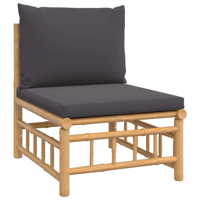 6 Piece Garden Lounge Set with Dark Grey Cushions Bamboo