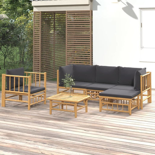 6 Piece Garden Lounge Set with Dark Grey Cushions Bamboo